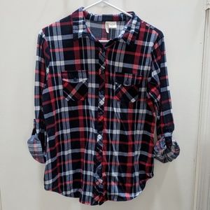 Red, White, Blue Plaid Button-Down